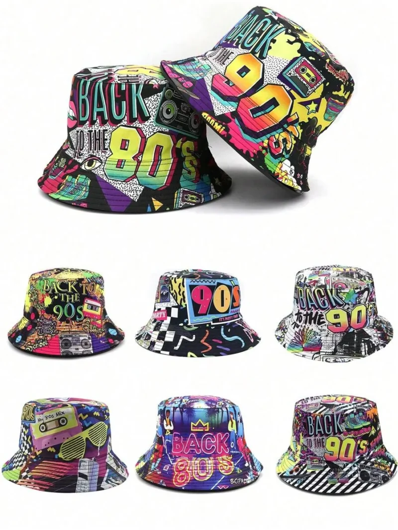 90s 80s Pattern Reversible Bucket Hat