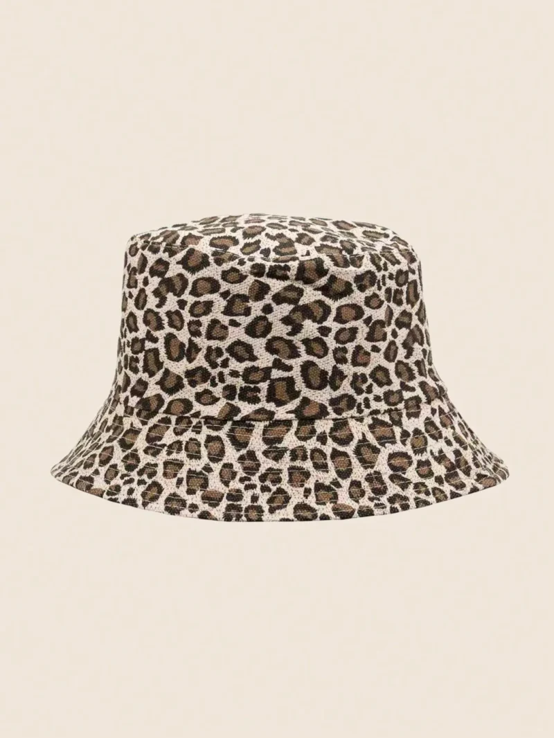 Leopard Print Linen Reversible Bucket Hat
