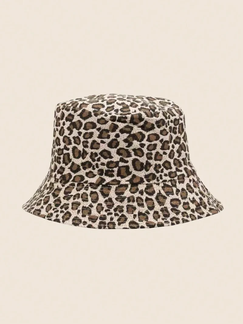 Leopard Print Linen Reversible Bucket Hat