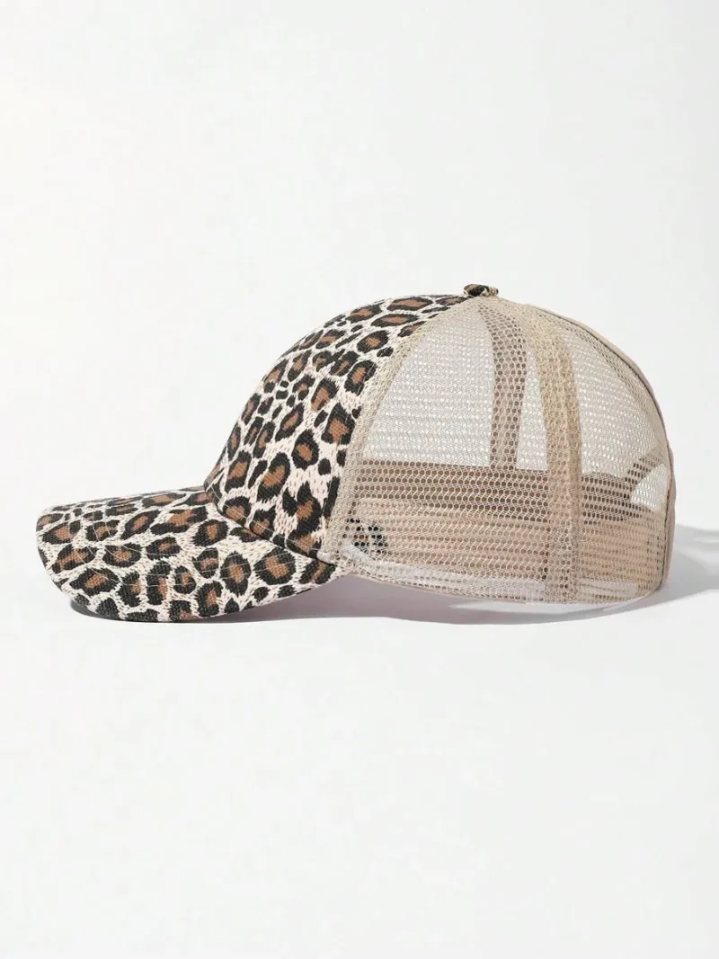 Leopard Print Ponytail Trucker Cap