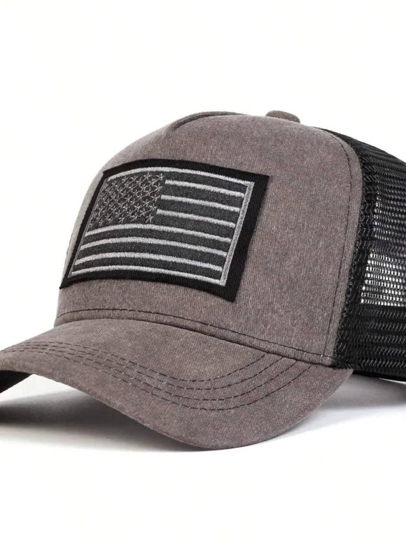 US Flag Embroidery Outdoor Washed Trucker
