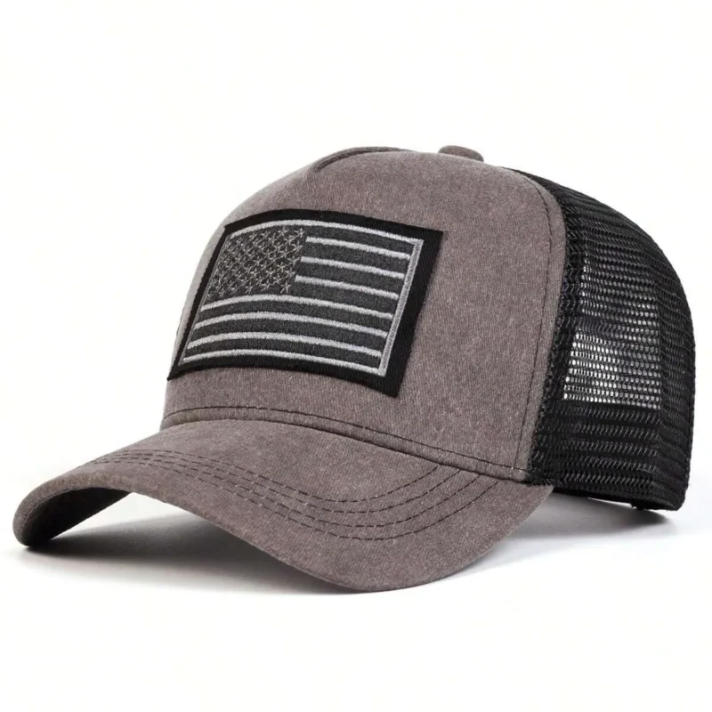 US Flag Embroidery Outdoor Washed Trucker