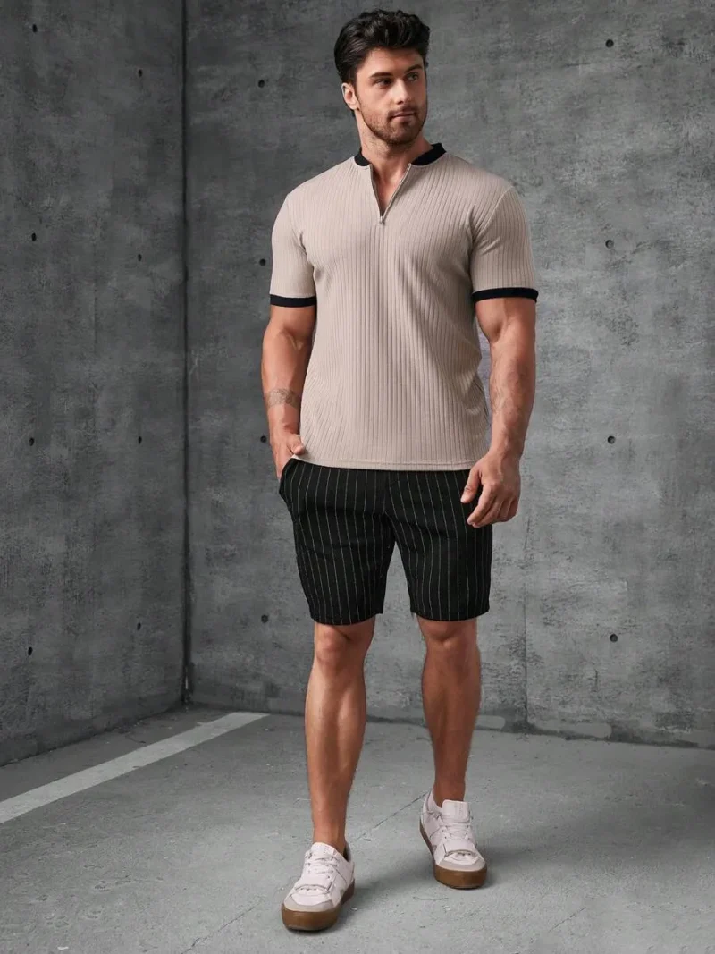 Striped Knitted Shorts Sweat Plain Black Urban Casual