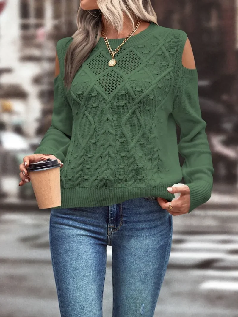 Cold Shoulder Cable Knit Sweater