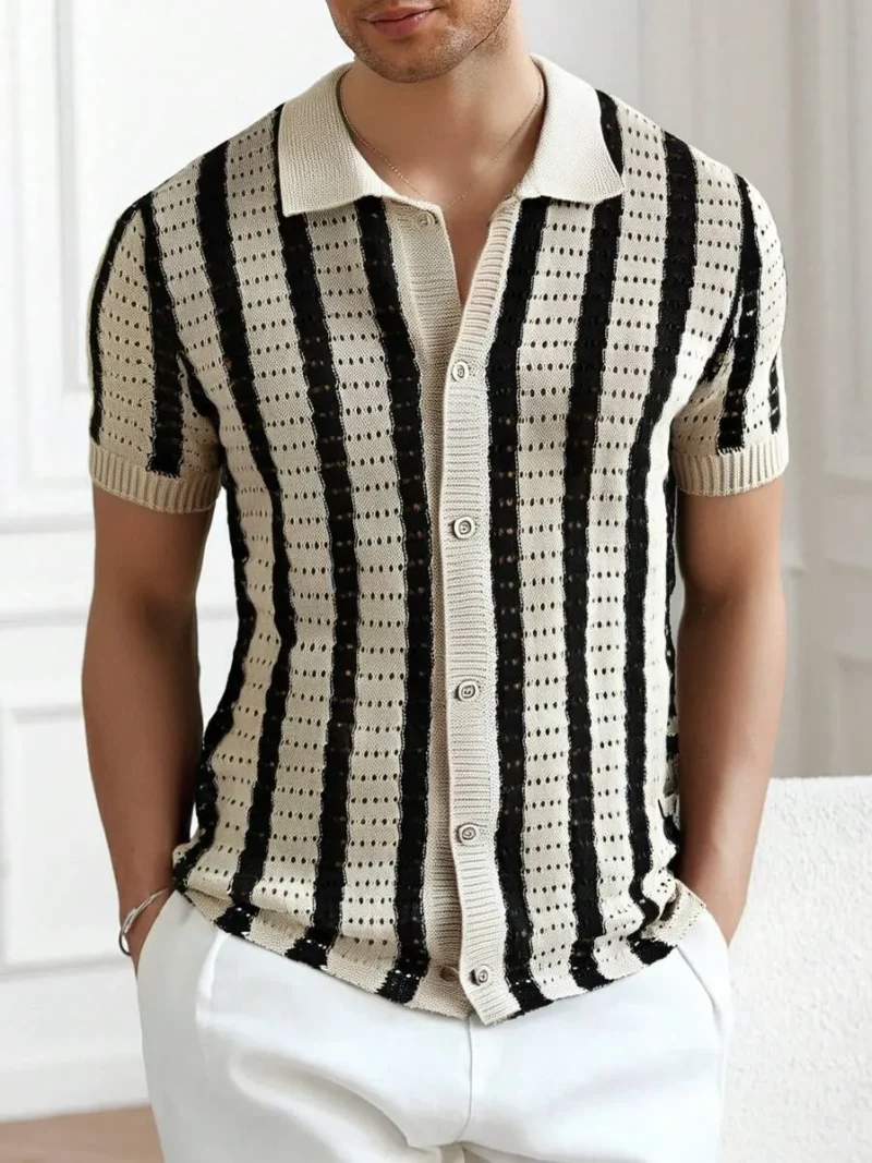 Contrast Stripe Short Sleeve Knit Sweater
