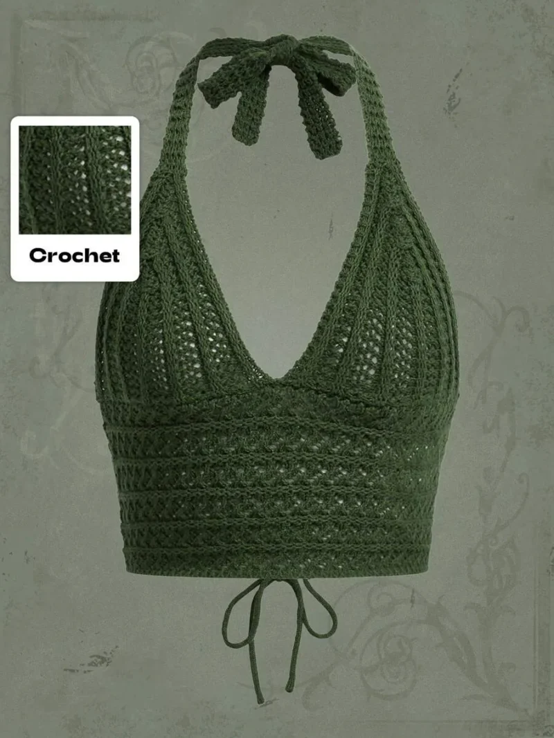 Crochet Beach Holiday Solid Tie Back Knit Top