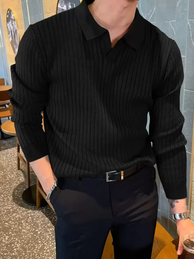 Men Ribbed Knit Solid Fall Sweater