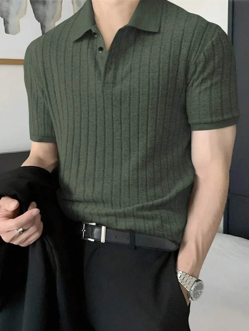 Men Ribbed Knit Polo Shirt