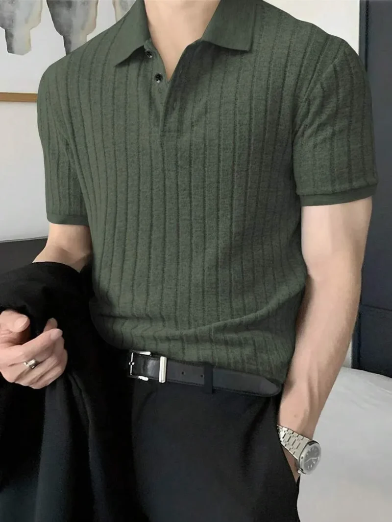Men Ribbed Knit Polo Shirt