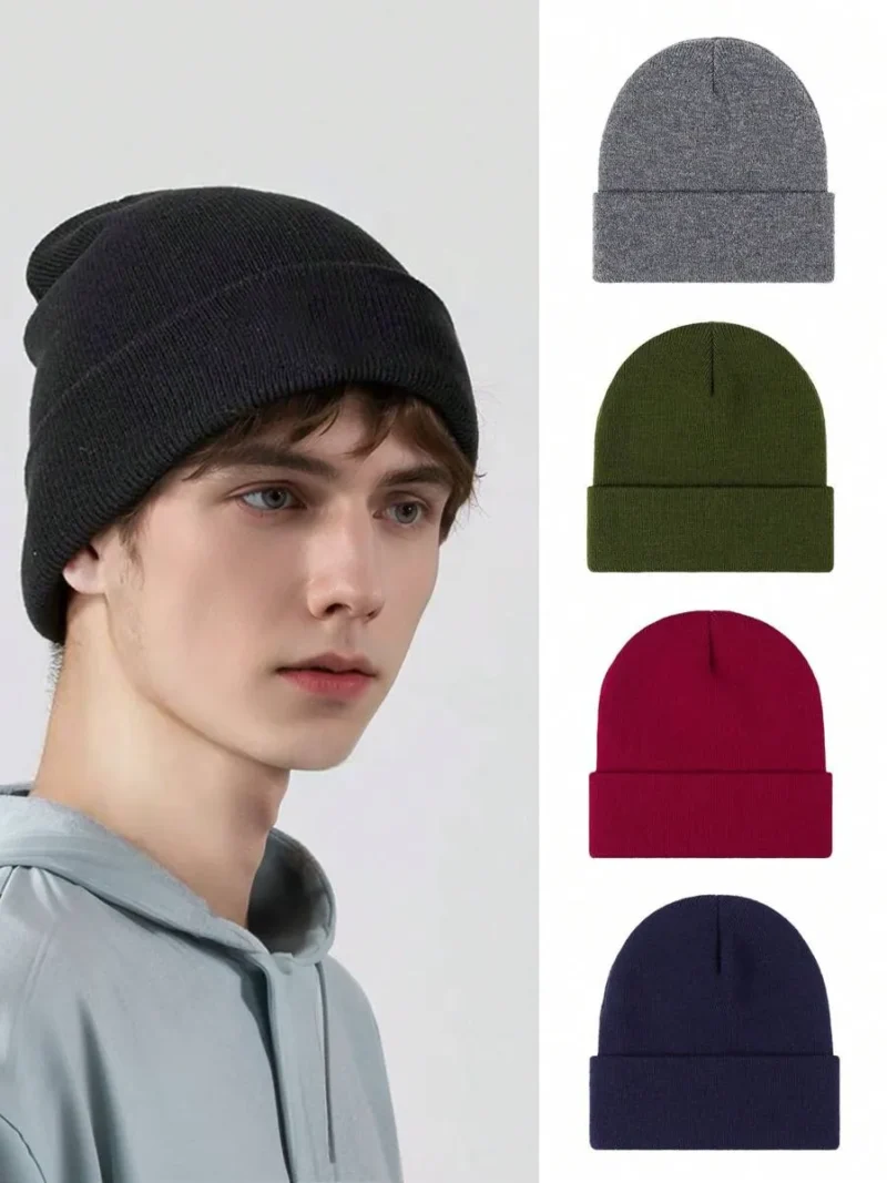 Solid Color Knit Hat Knitted Hat Pom Pom Hat