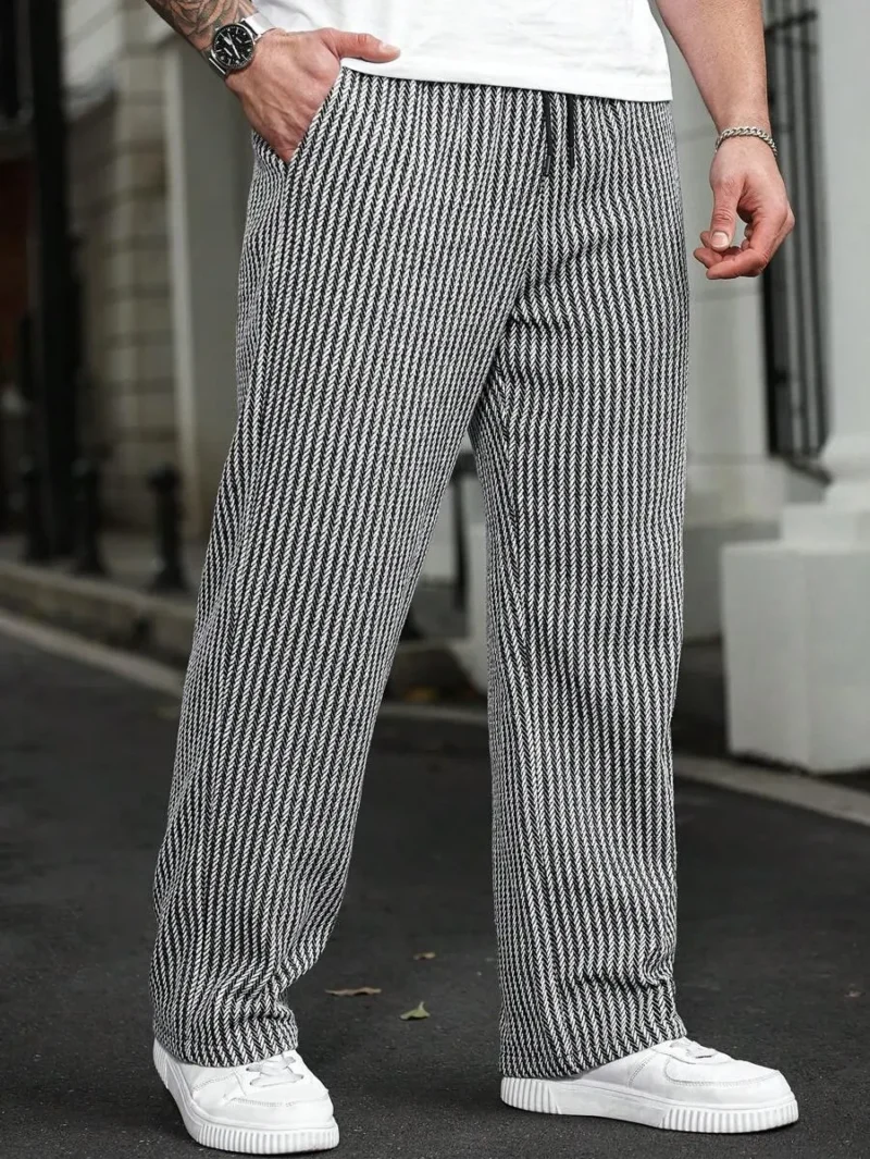 Drawstring Waist Striped Straight Loose Casual Pants