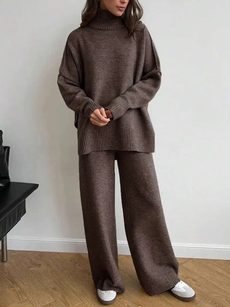 Women Solid Color Stand Collar Long Sleeve Top And Long Pants
