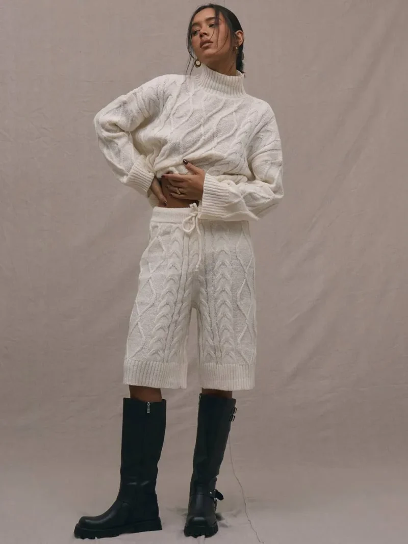 Cable Knit Drawstring Shorts