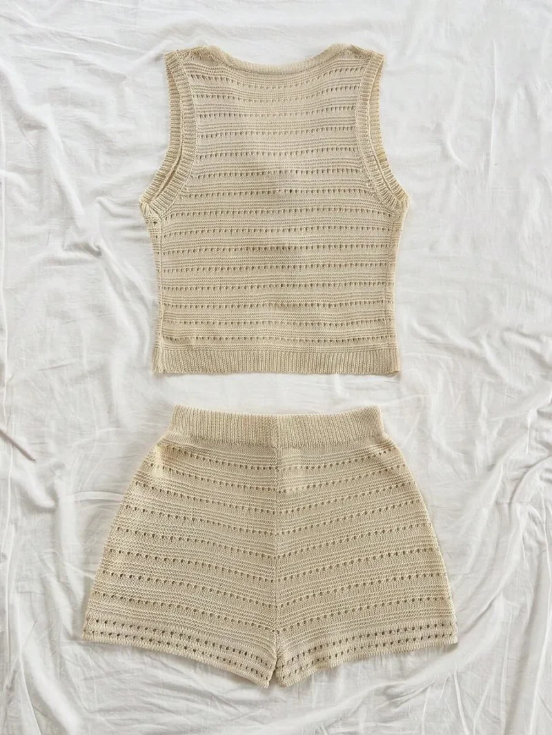 Casual Contrast Color Striped Drawstring Vest & Shorts
