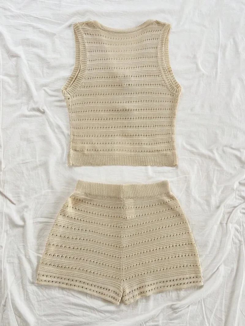 Casual Contrast Color Striped Drawstring Vest & Shorts
