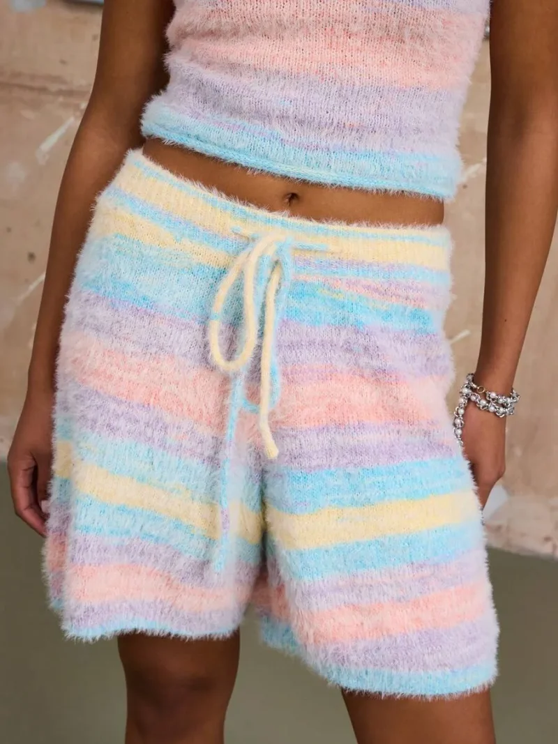 Knitted Stripe Longline Shorts