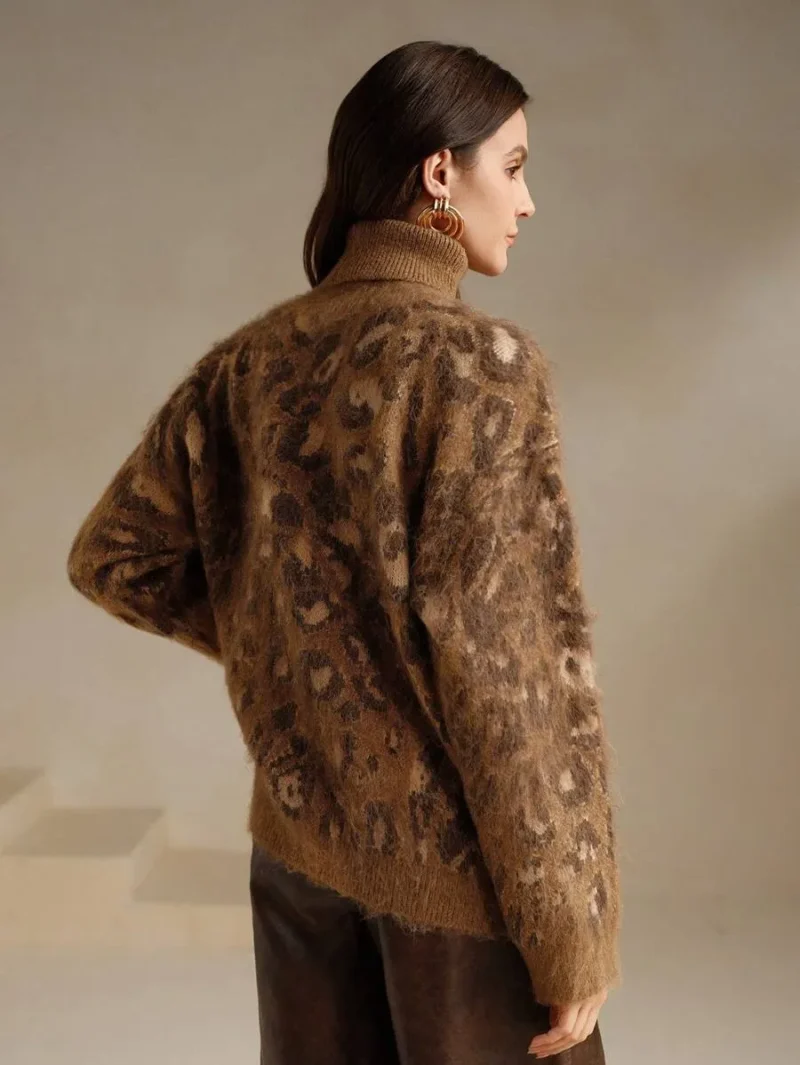 Dropped Shoulder Long Sleeve Leopard Print