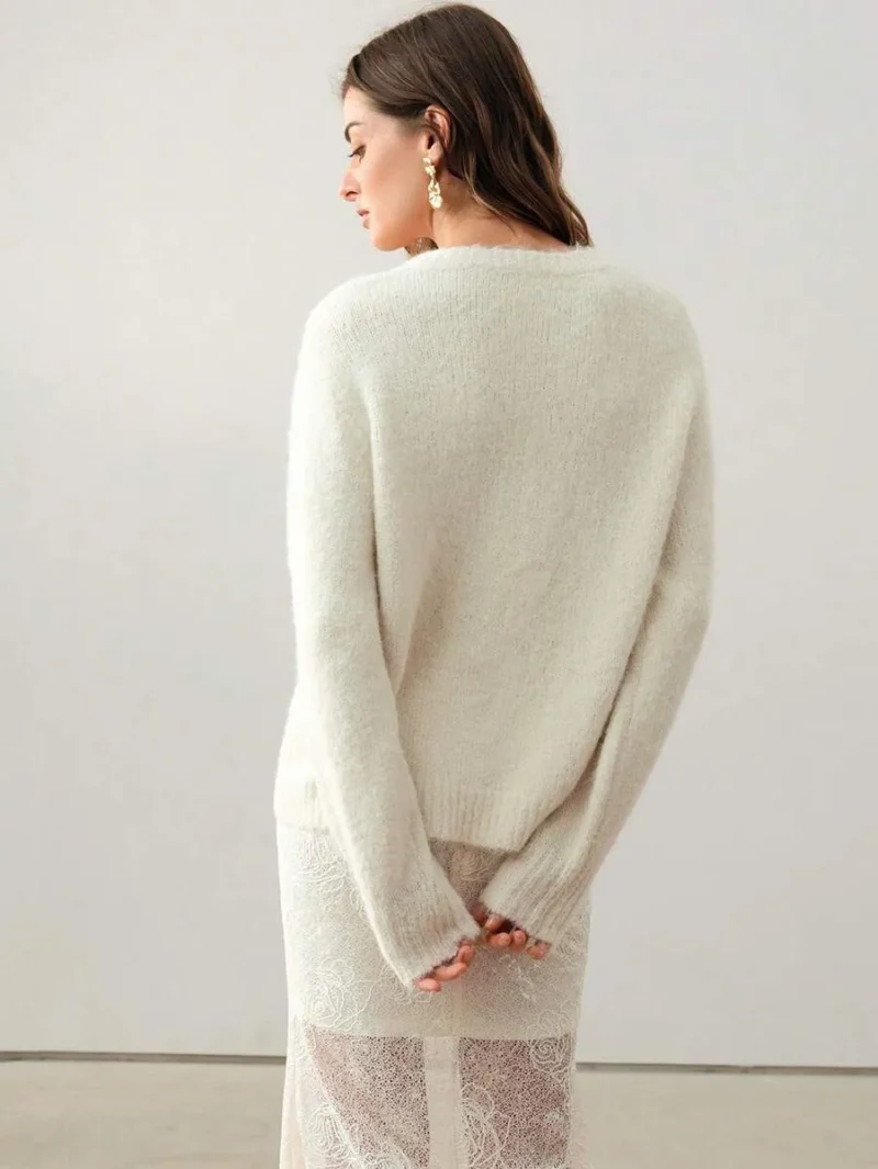 Fall Sequin Embroidered Coconut Tree Crew Neck Sweater