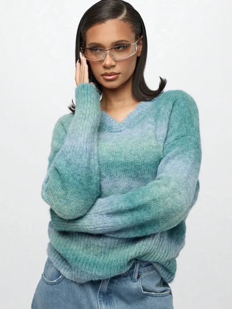 Mohair Blend V Neck Sweater Soft Winter Knitwear