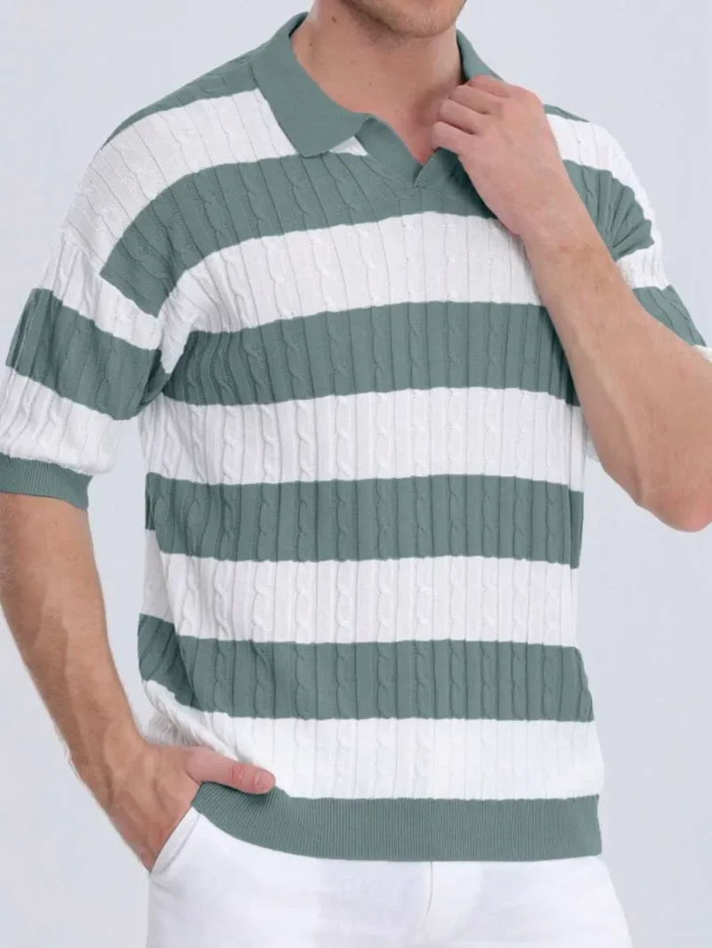 Striped Short Sleeve Knitted Polo Shirt