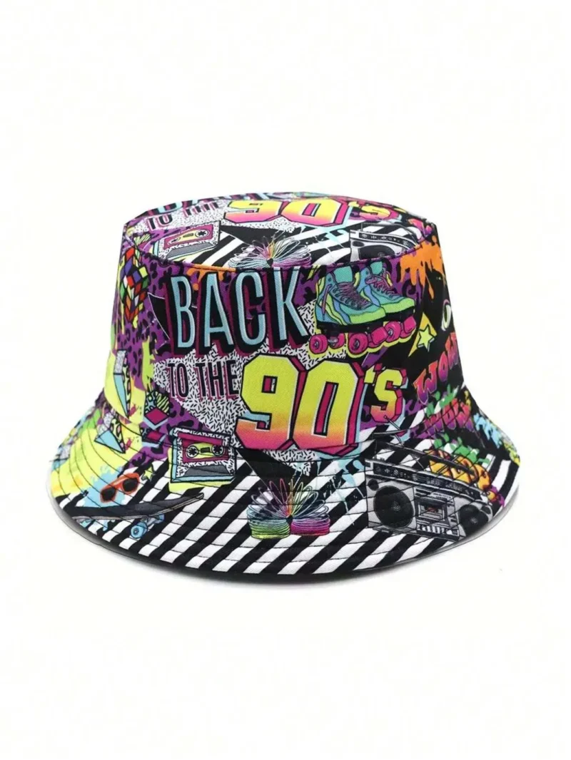 90s 80s Pattern Reversible Bucket Hat