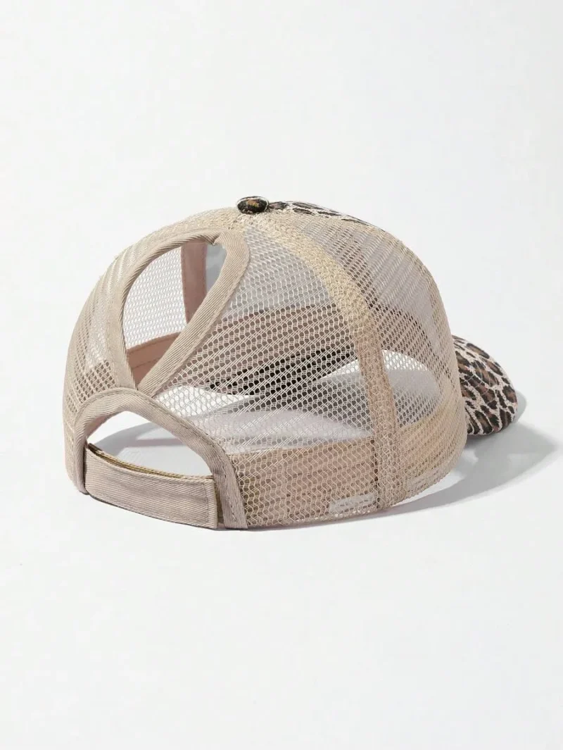 Leopard Print Ponytail Trucker Cap