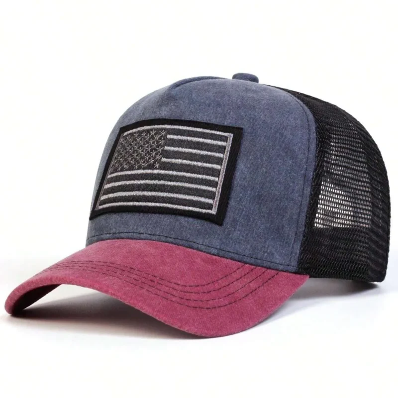 US Flag Embroidery Outdoor Washed Trucker