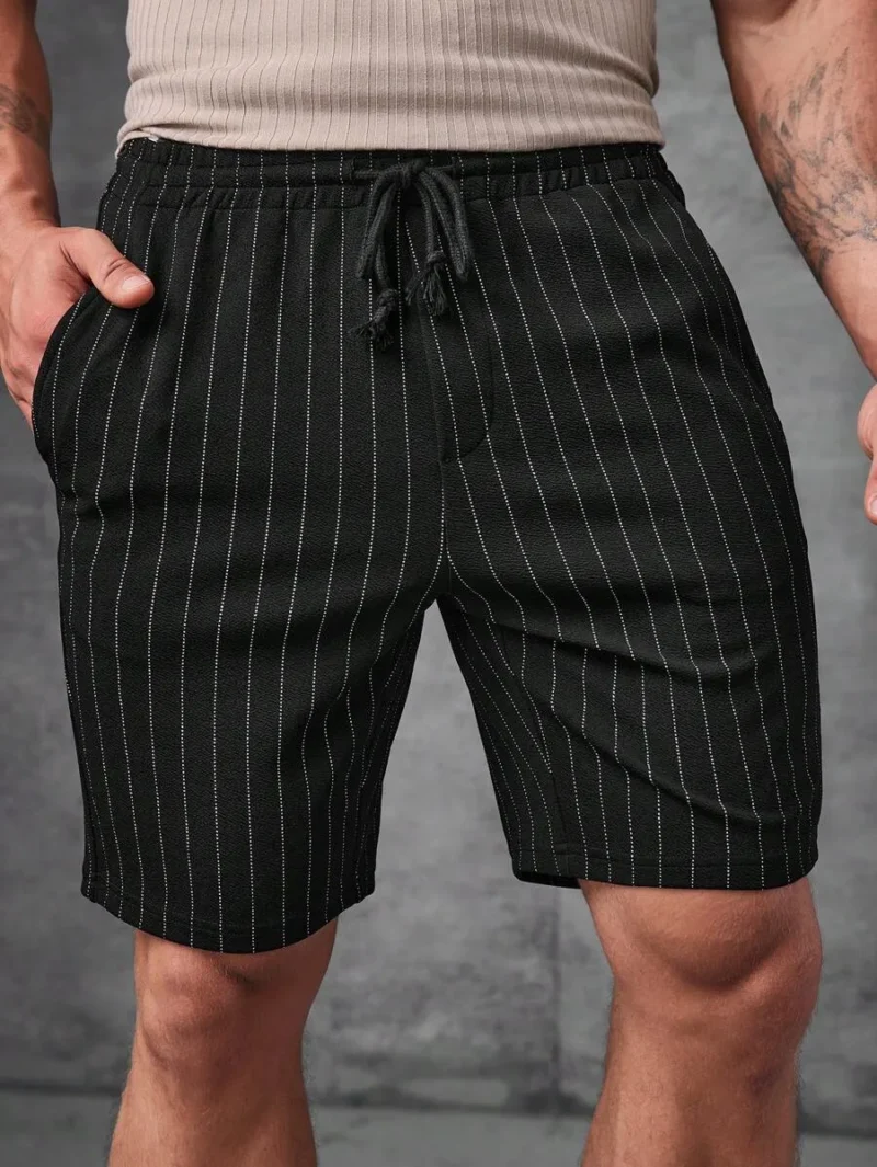 Striped Knitted Shorts Sweat Plain Black Urban Casual