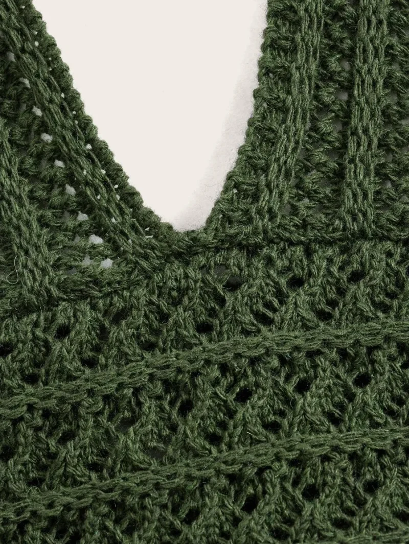 Crochet Beach Holiday Solid Tie Back Knit Top