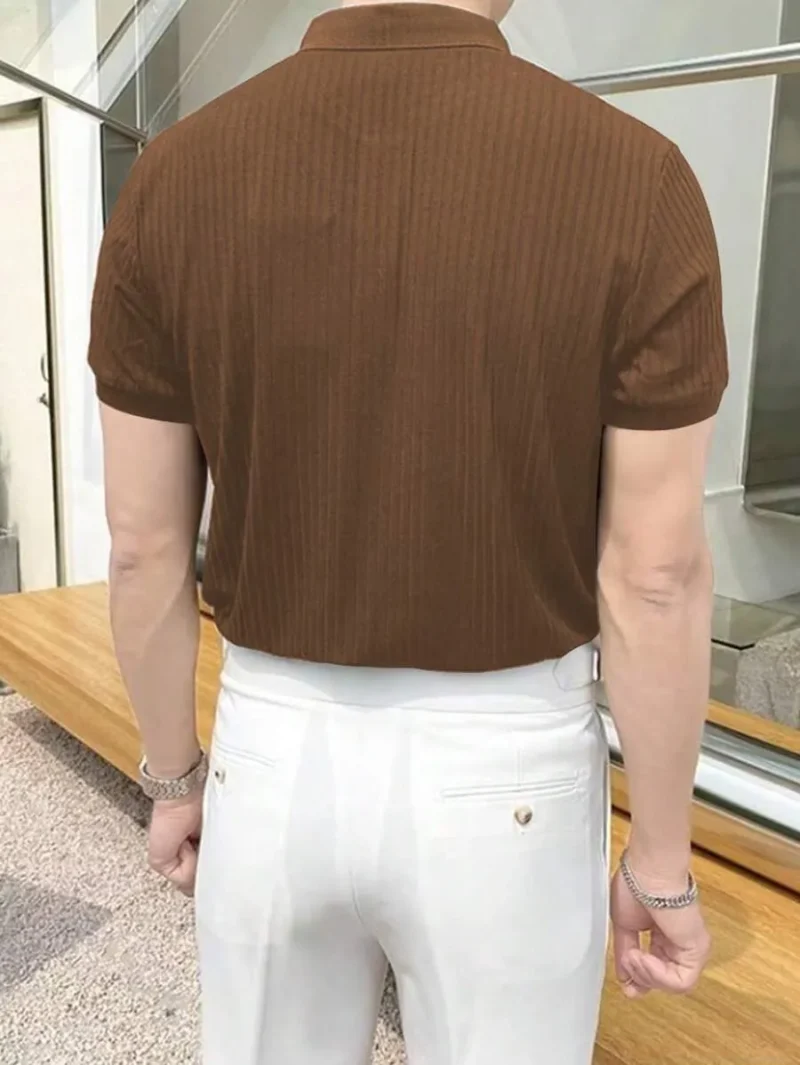 Short Sleeve Ribbed Knit Polo Shirt