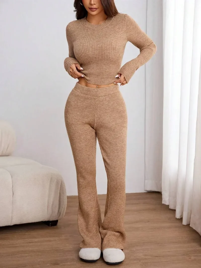 Crew Neck Long Sleeve Top And Pants Knit Sweater