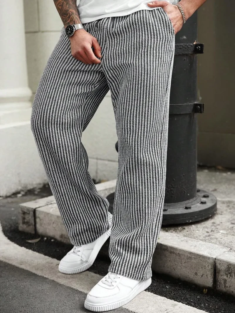 Drawstring Waist Striped Straight Loose Casual Pants