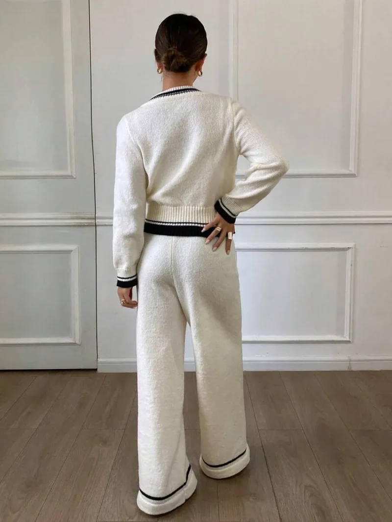 Knit Sweater Cardigan Set With Long Pants