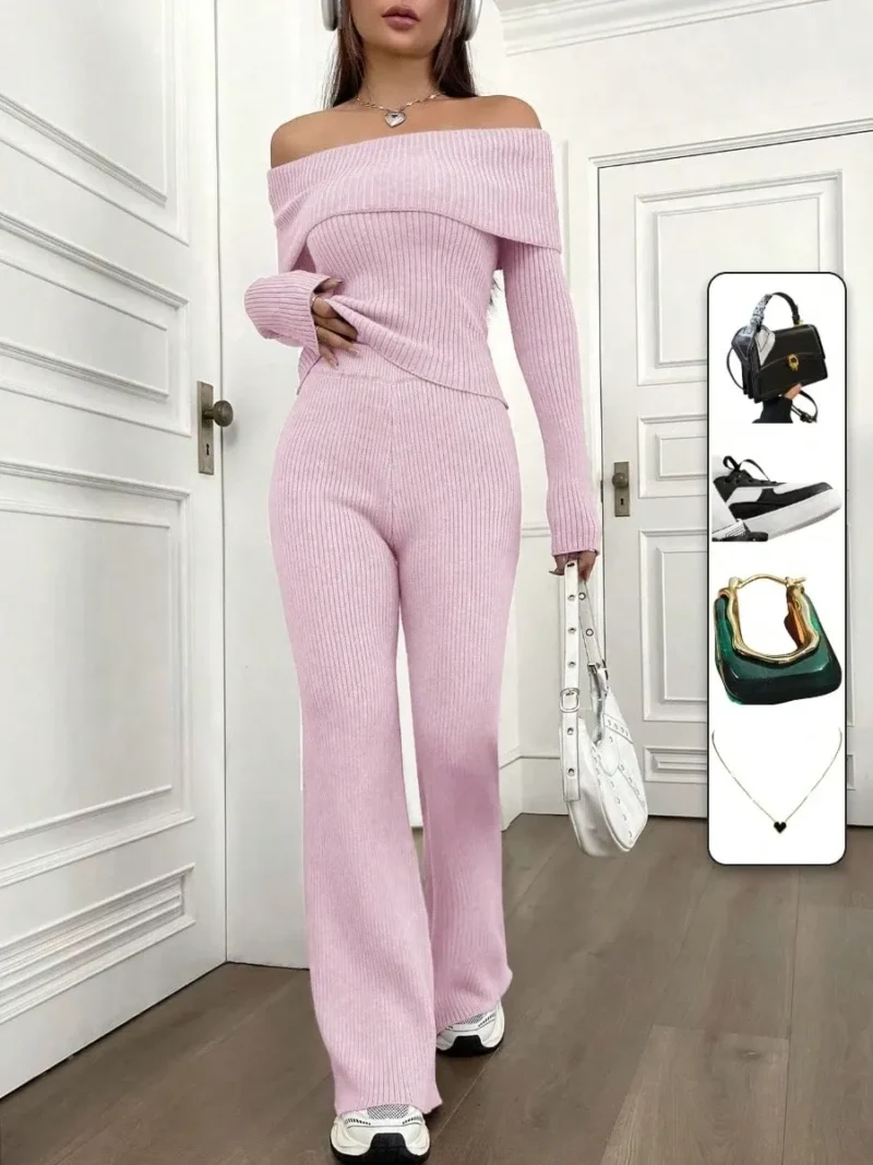 Long Sleeve Sweater And Knitted Pants Set
