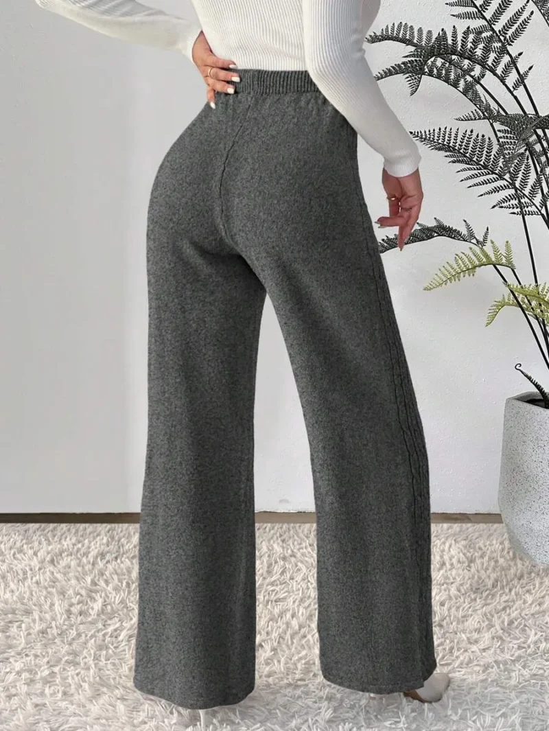 Solid Color Drawstring Knotted Elegant Commute Knit Top And Pant