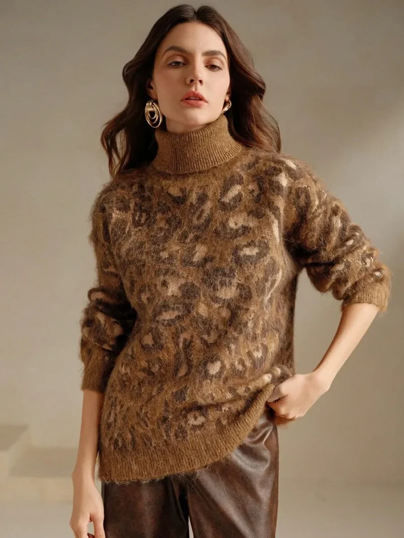 Dropped Shoulder Long Sleeve Leopard Print