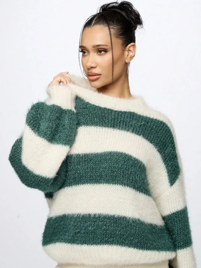Knit Oversized Striped Pullover Winter Sweater