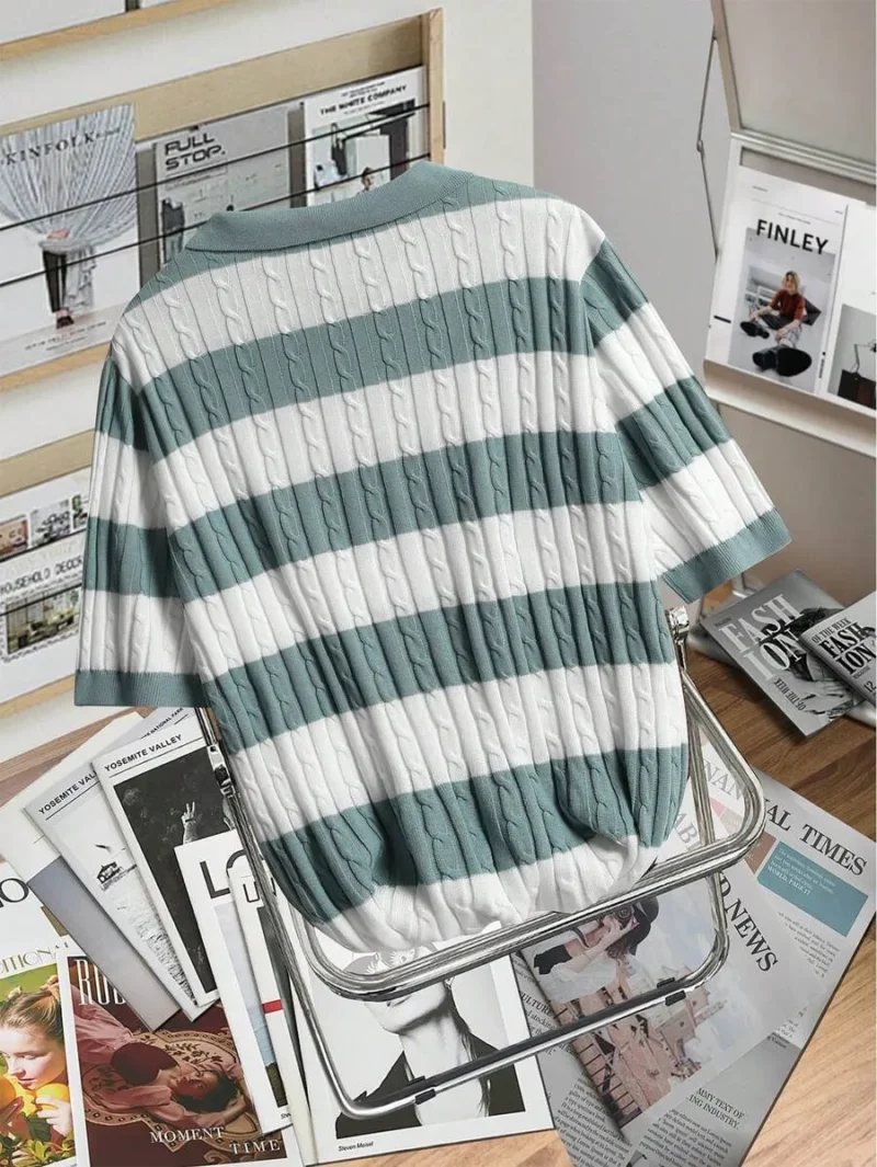 Striped Short Sleeve Knitted Polo Shirt
