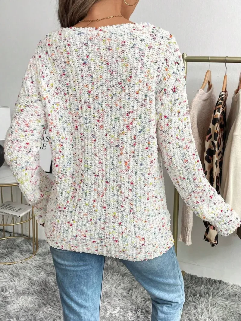 V Neck Colorful Pom Pom Textured Knit