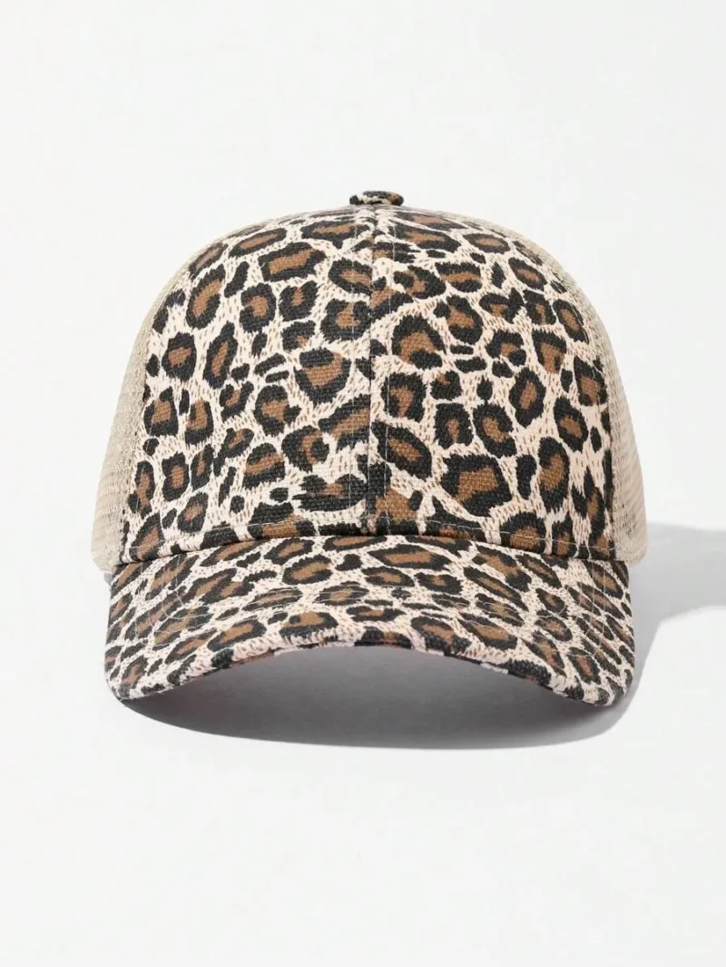 Leopard Print Ponytail Trucker Cap