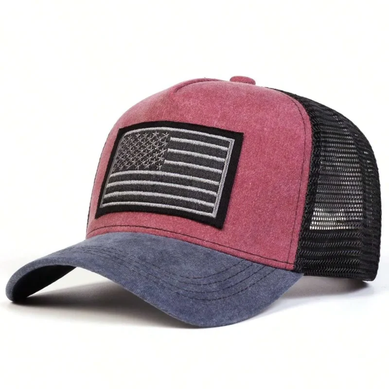US Flag Embroidery Outdoor Washed Trucker