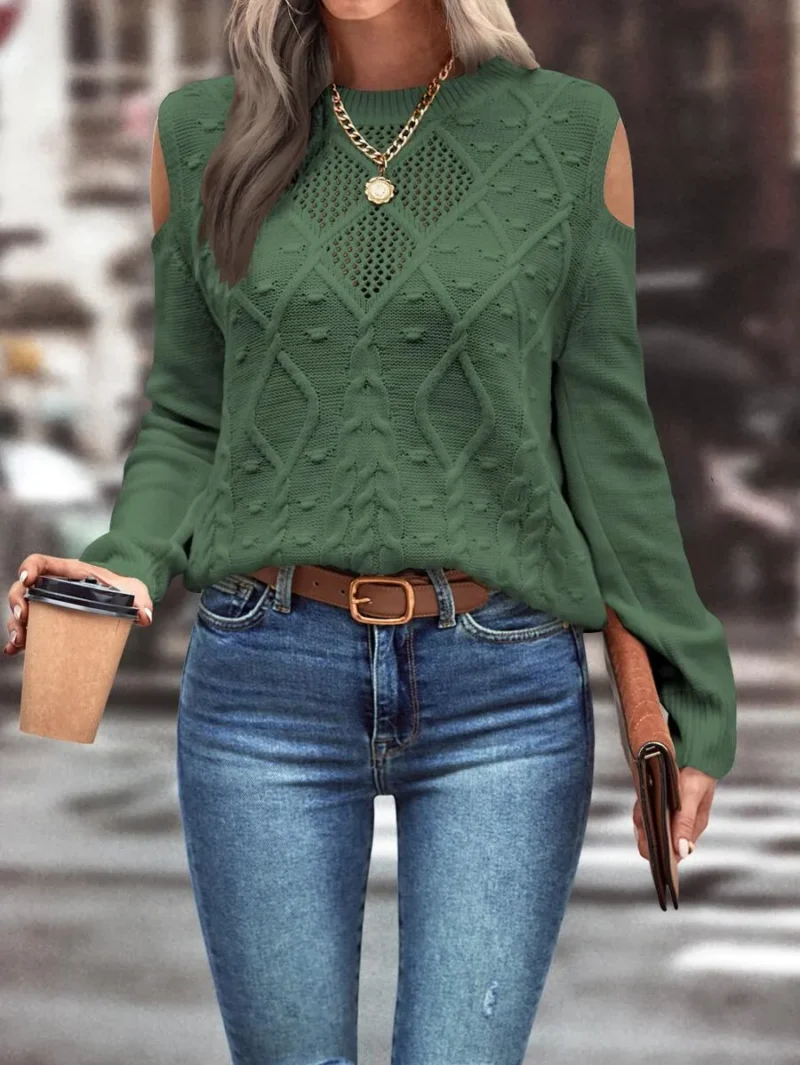 Cold Shoulder Cable Knit Sweater