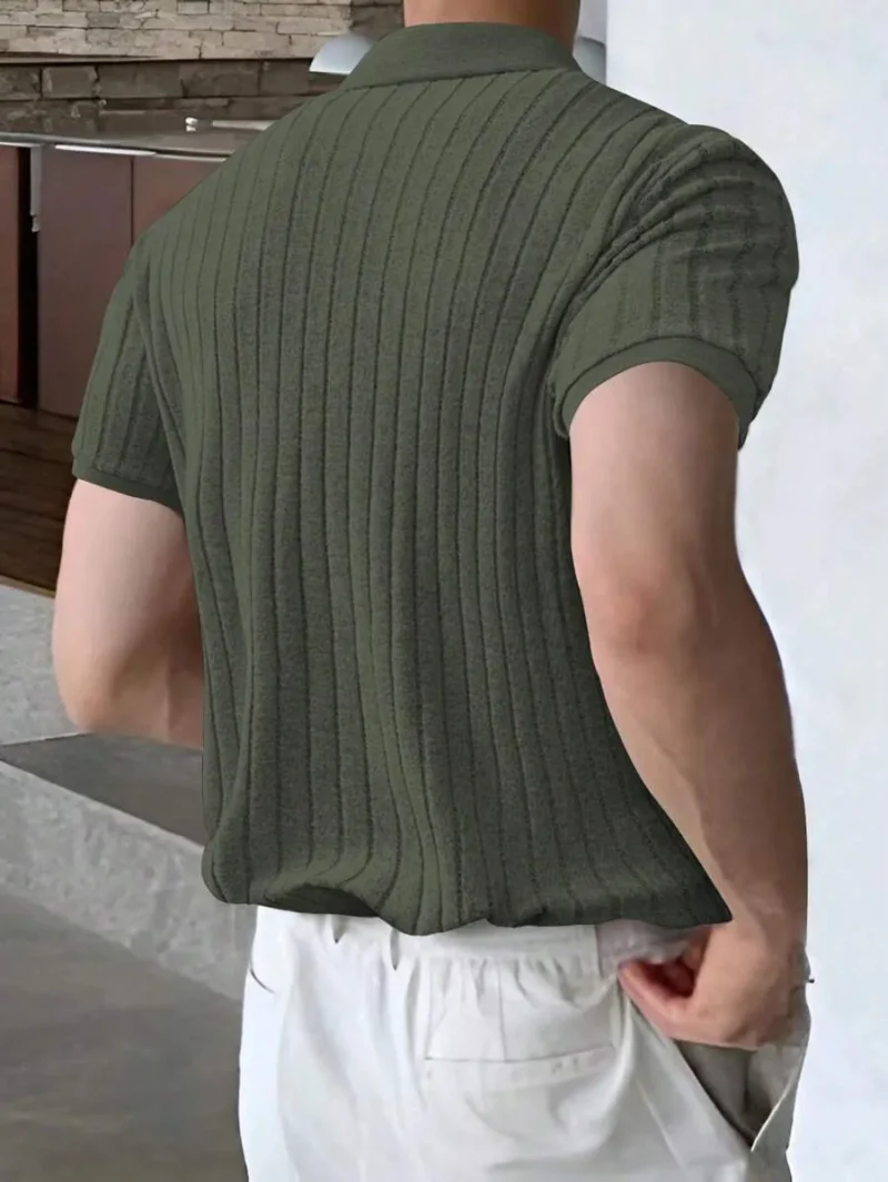 Men Ribbed Knit Polo Shirt