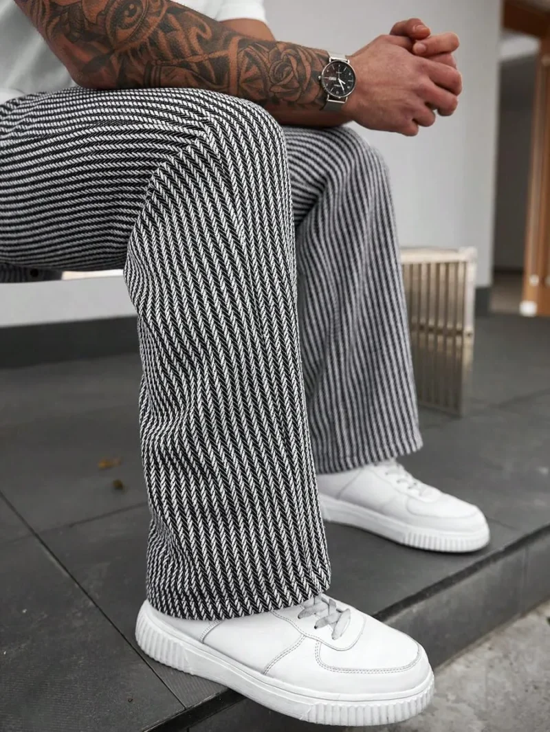 Drawstring Waist Striped Straight Loose Casual Pants