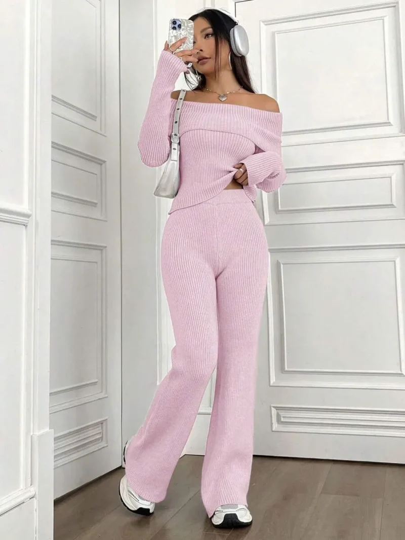 Long Sleeve Sweater And Knitted Pants Set