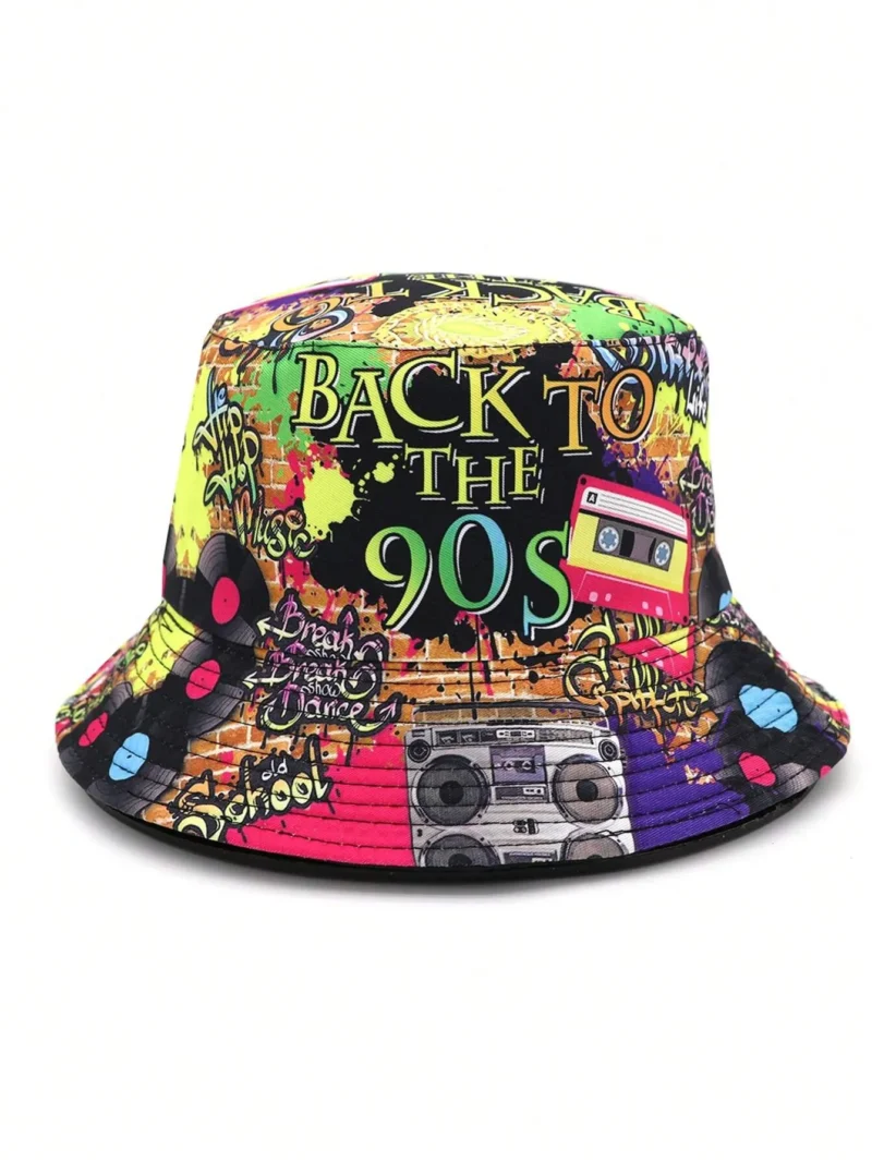 90s 80s Pattern Reversible Bucket Hat