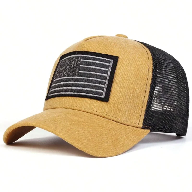 US Flag Embroidery Outdoor Washed Trucker