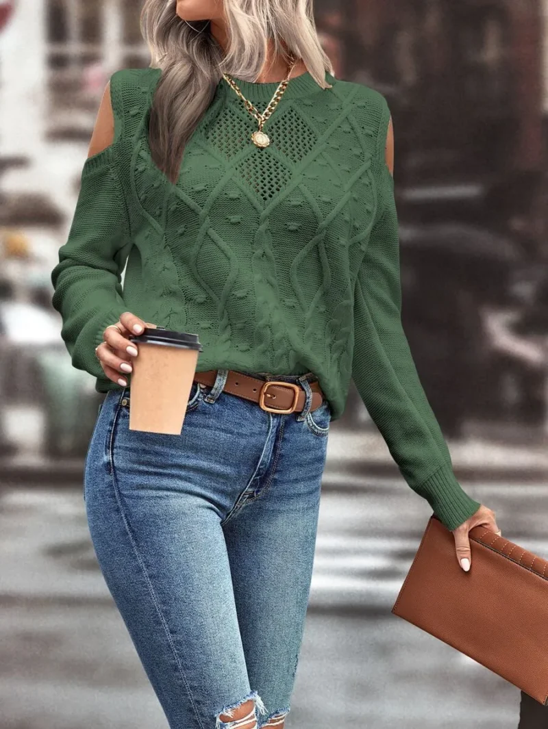 Cold Shoulder Cable Knit Sweater