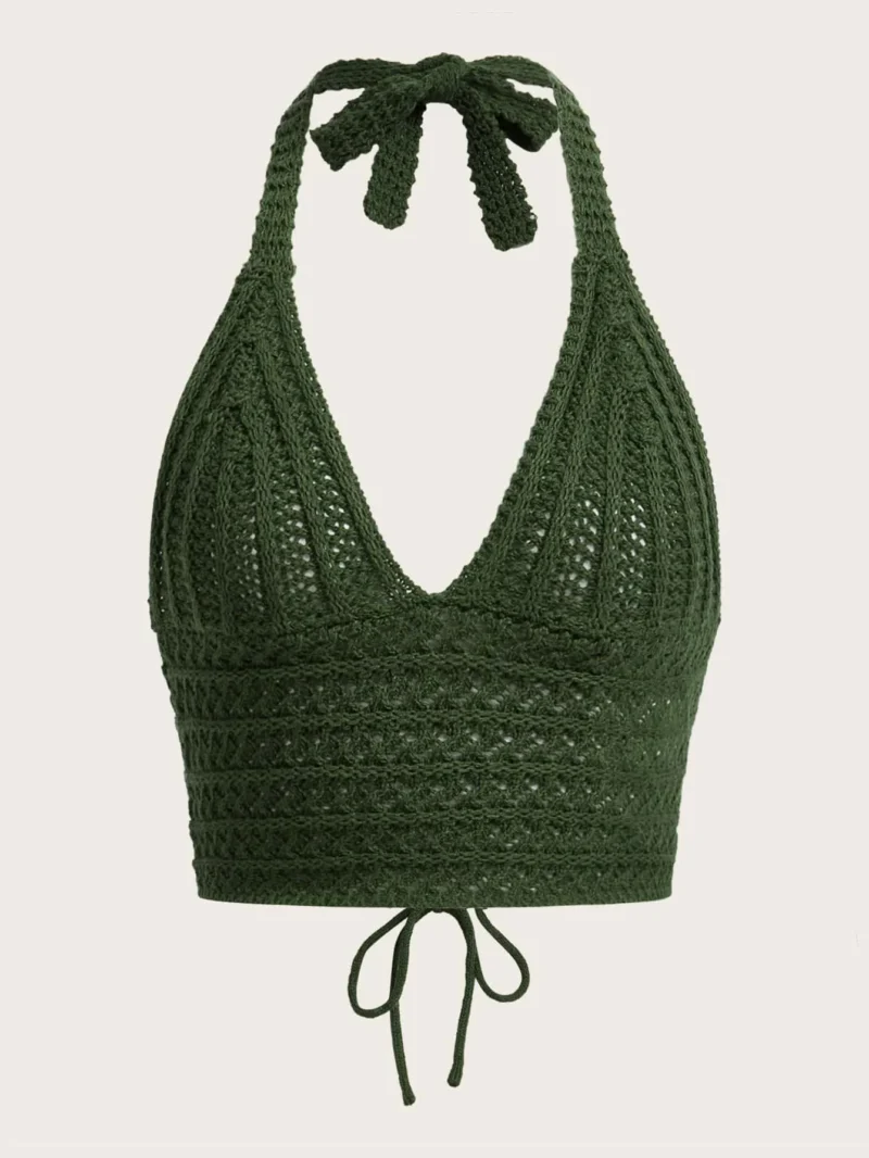 Crochet Beach Holiday Solid Tie Back Knit Top