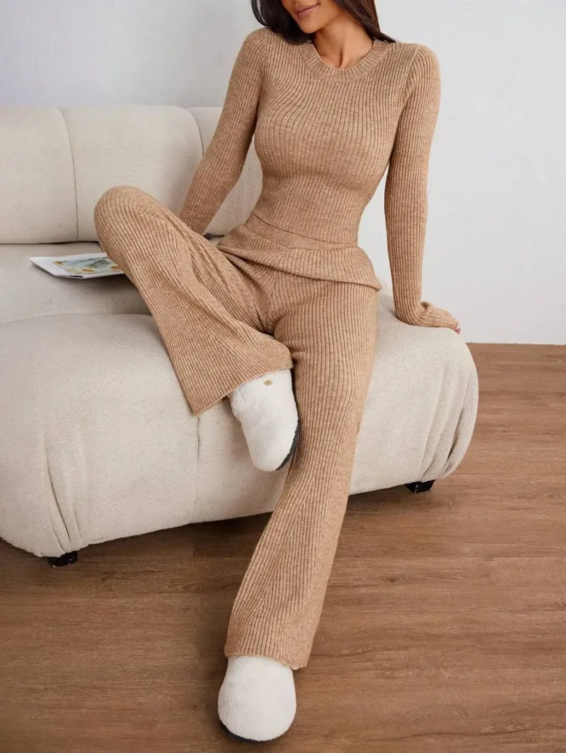 Crew Neck Long Sleeve Top And Pants Knit Sweater